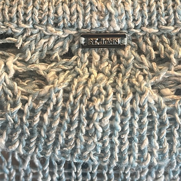 St. John Crochet Knit Open Front Cardigan Pale Blue Sz Small Coastal Grandma - Picture 14 of 14